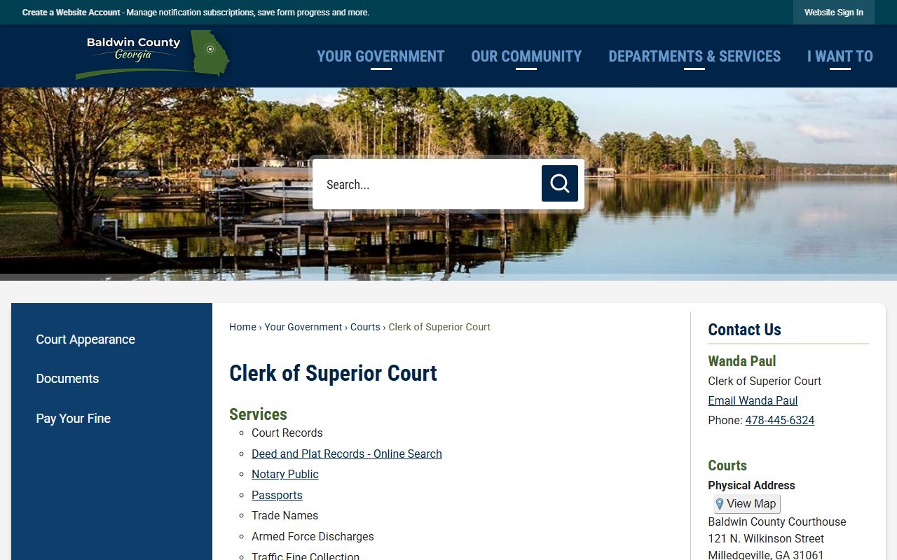 Baldwin County Clerk of Superior Court services and contact page
