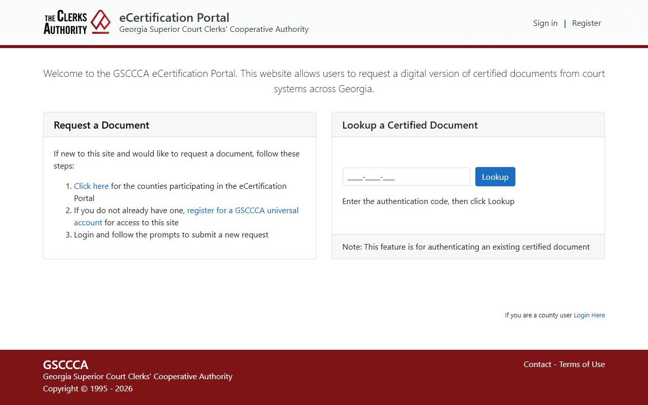 GSCCCA eCertification request and authentication portal