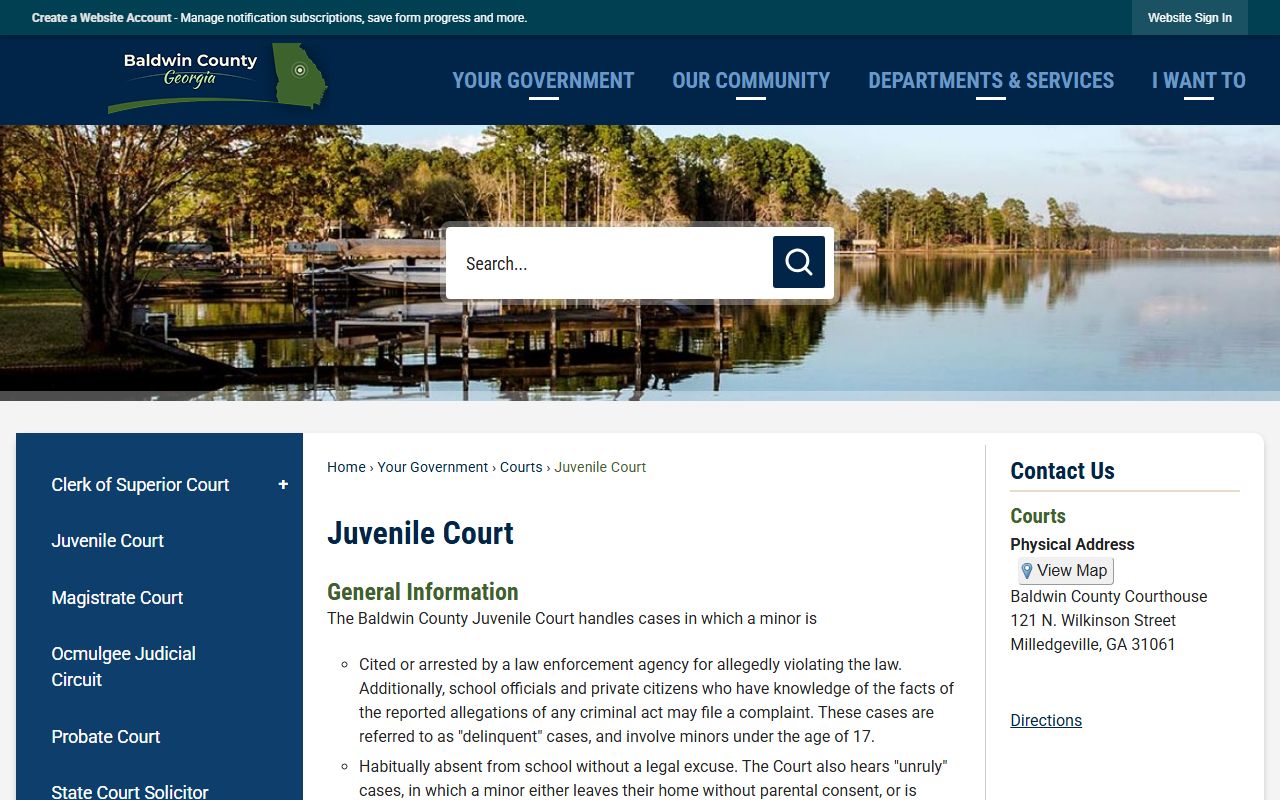 Baldwin County Juvenile Court page for restricted juvenile delinquency and dependency matters