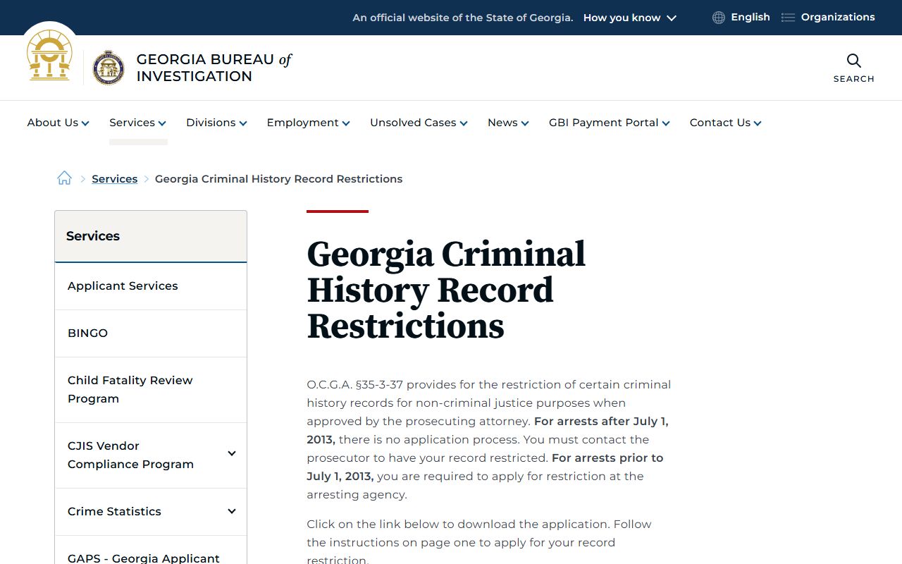 Baldwin County court records and Georgia GBI record restriction source