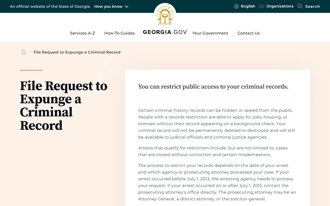 Baldwin County court records and Georgia record restriction request source