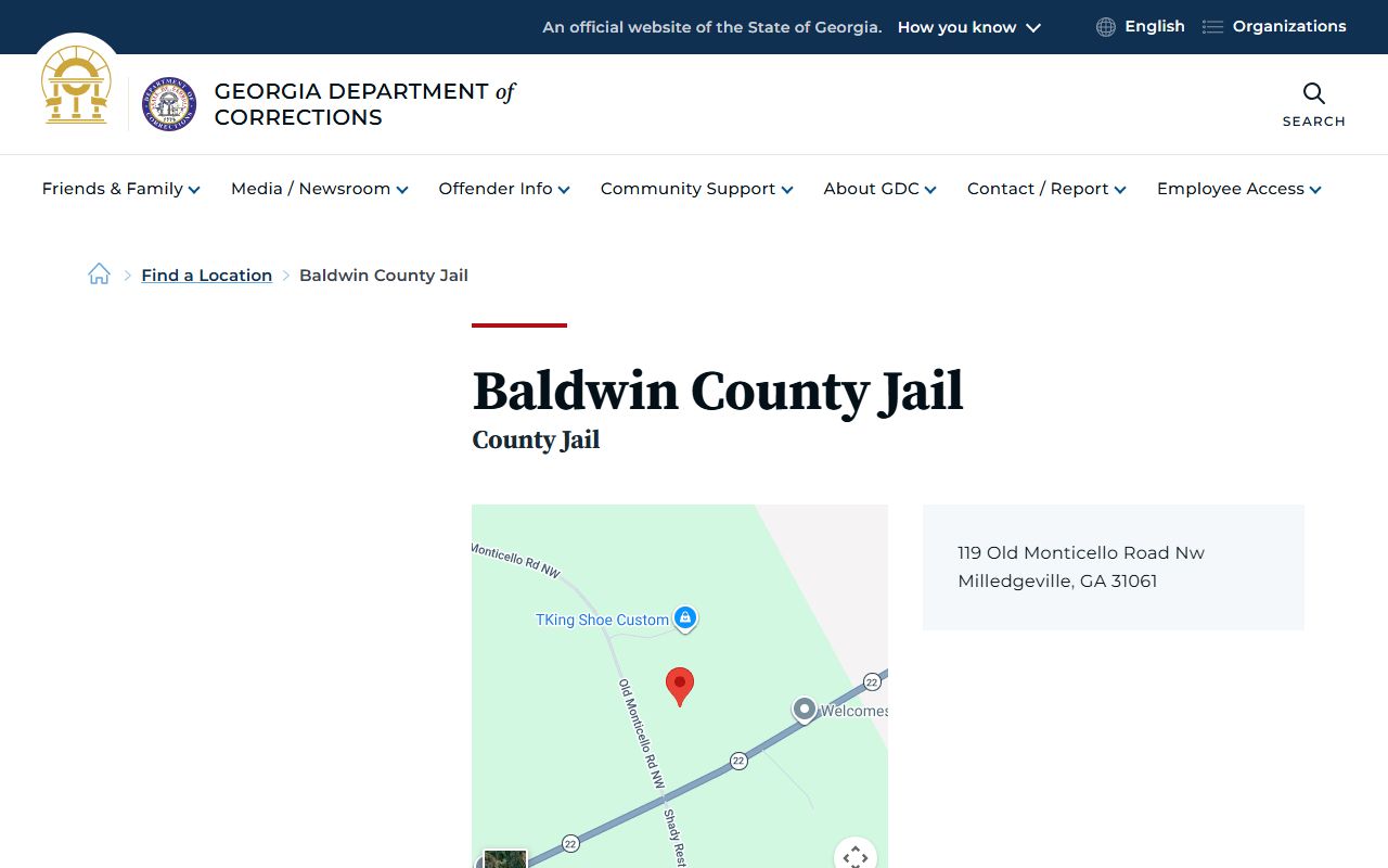 Georgia Department of Corrections Baldwin County Jail location page