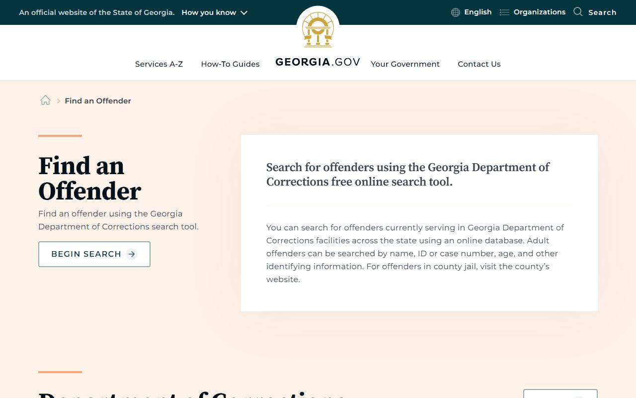 Georgia.gov Find an Offender page for state offender lookup guidance