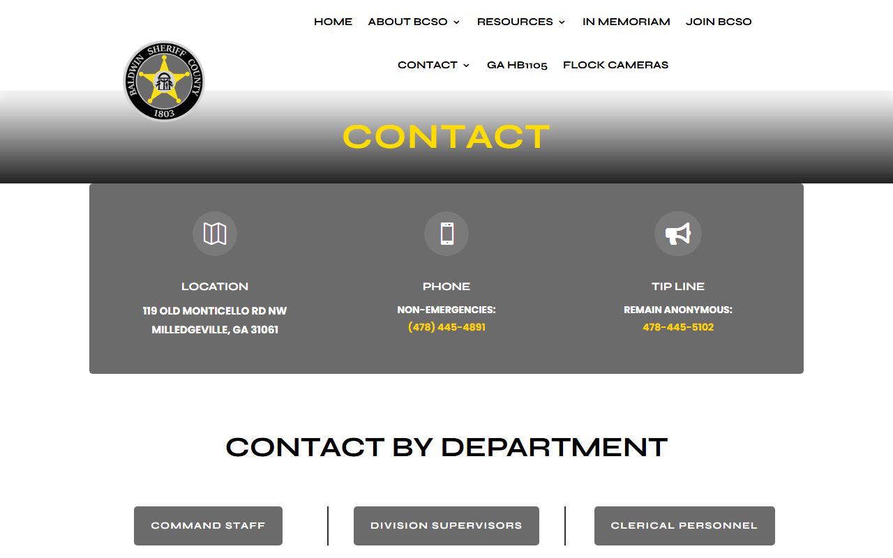 Baldwin County sheriff contact and FAQ page with jail booking and inmate service information