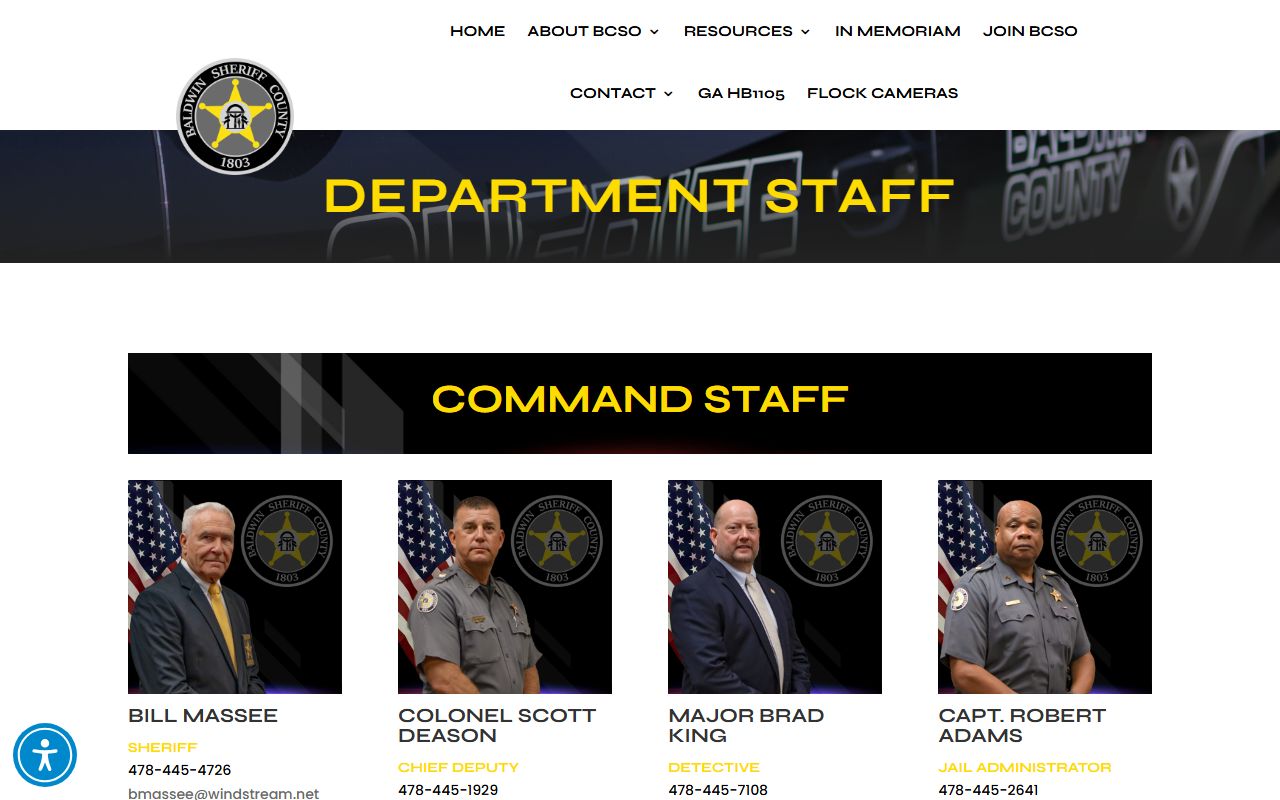 Baldwin County sheriff staff directory with jail, records, warrants, and inmate account contacts