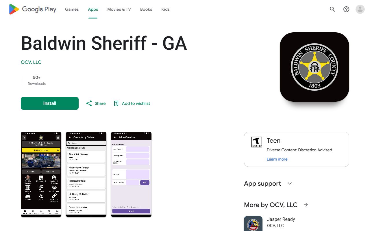 Baldwin Sheriff GA Android app listing for public safety communication and tips