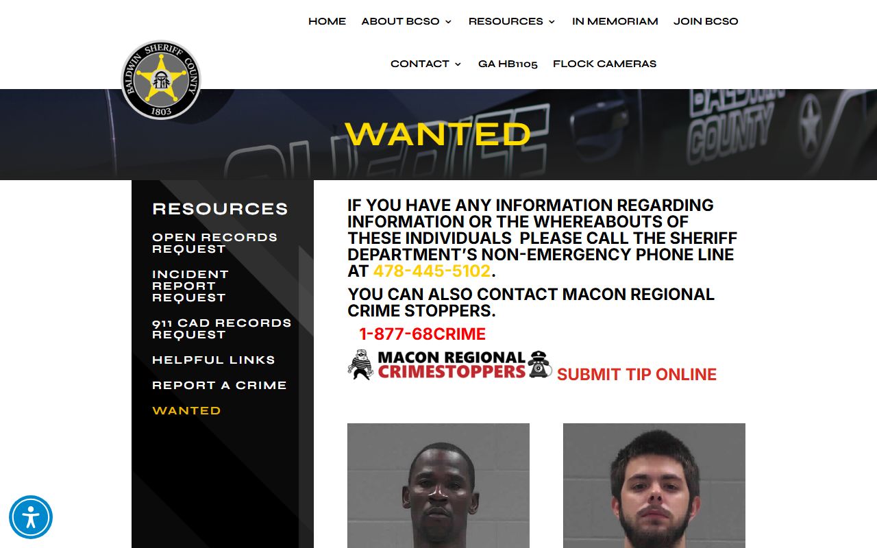 Baldwin County sheriff wanted page with selected wanted person listings